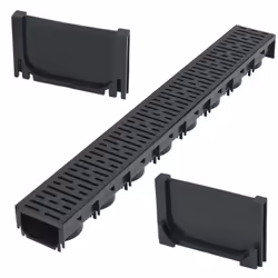 Cet ensemble complet se compose d'un caniveau de drainage avec grille en plastique et de 2 bouchons d'extrémité. Il constitue ...