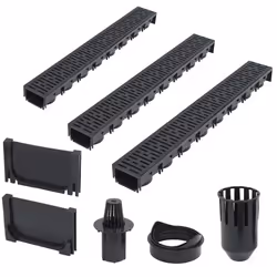 Lot de trois caniveaux de drainage plastique 3 m noir