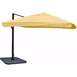 Parasol professionnel restaurant pour jardin terrasse 3x3m (Ø4,24m) polyester aluminium/acier 23kg crème avec pied, rotatif M ...