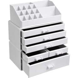 Organiseur de maquillage boîte de rangement cosmétique en acrylique couleur crème 3 parties 6 tiroirs 24 x 13 5 x 30 cm