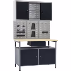 Cet ensemble est combiné avec 1 établi, 3 panneaux muraux et 1 armoire murale, qui seront une solution de rangement pratique ...