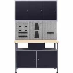 Cet ensemble est combiné avec 1 établi, 3 panneaux muraux et 1 armoire murale, qui seront une solution de rangement pratique ...