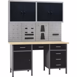 Cet ensemble est combiné avec 1 établi, 4 panneaux muraux et 2 armoires murales, qui seront une solution de rangement pratiqu ...