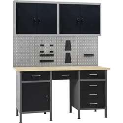 Etabli avec 4 panneaux muraux et 2 armoires table de travail poste de travail stockage rangement d'outils établi d'atelier garage