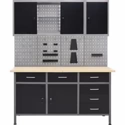 Cet ensemble est combiné avec 1 établi, 4 panneaux muraux et 2 armoires murales, qui seront une solution de rangement pratiqu ...