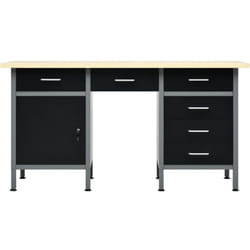 Etabli noir 160 cm avec tiroirs acier table de travail bricolage outils gris noir