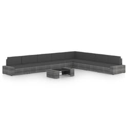 Salon de jardin - Non spécifié - Ensemble 9 pièces - Résine tressée - Coussins gris - Modulaire et léger