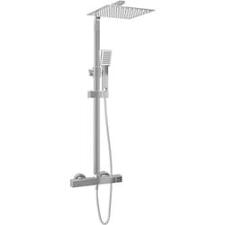 Helloshop26 - Ensemble de douche à deux têtes et thermostat douche à main pomme de douche carrée tige de douche réglable de 80 cm à 120 cm acier