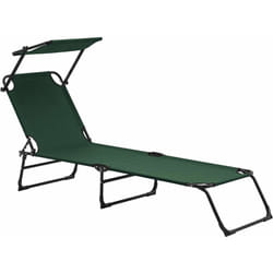 Bain de soleil transat chaise longue pliable avec pare-soleil acier pvc polyester 187 cm gris clair