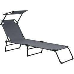 Bain de soleil transat chaise longue pliable avec pare soleil acier pvc polyester 187 cm gris foncé