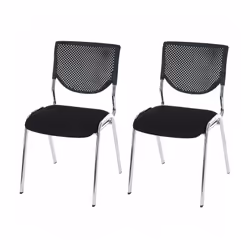 2x chaises de conférence fauteuils visiteur en tissu mesh noir pieds chromé Forme ergonomique Assise: 100% polyester Dimensio ...