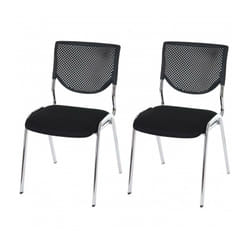 Lot de 2 chaises ergonomique pour visiteur bureau noir pieds chromé BUR04049
