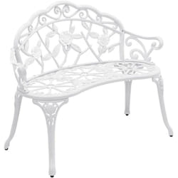Banc chaise siège de jardin fonte résistant aux intempéries 100 cm blanc