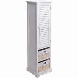 Cette armoire de salle de bain chic impressionne par son aspect shabby attrayant. Il dispose d'une porte et de deux paniers q ...