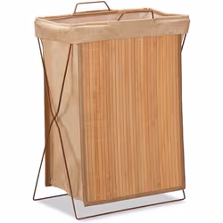Panier à linge pliable - Nature - Bambou - 40 litres - Sac amovible - Anse de transport