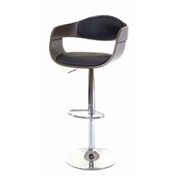 Tabouret de bar chaise haute en bois design rétro synthétique noir cadre bois 040005237