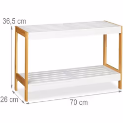 etagere a chaussures avec espaces de rangement 2 etages bambou et MDF blanc 70 cm
