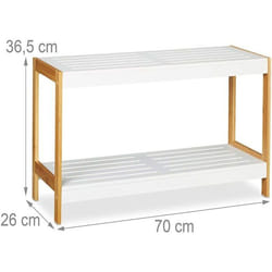 etagere a chaussures avec espaces de rangement 2 etages bambou et MDF blanc 70 cm