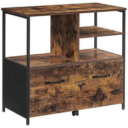 Caisson avec tiroir meuble de rangement bureau pour format A4 dossier suspendu support pour imprimante style industriel 82 cm marron rustique et noir
