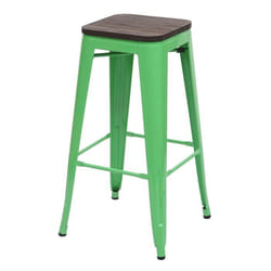 Tabouret de bar - Design Industriel - Bois et Métal - Empilable - Vert - Siège Confortable
