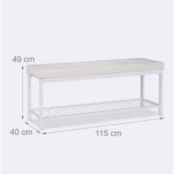 Banc banquette range chaussures ouvert synthetique support grillage metal 115 cm blanc