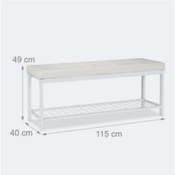 Banc banquette range chaussures ouvert synthetique support grillage metal 115 cm blanc