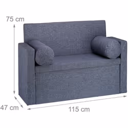 Banc avec dossier Tissu doux et confortable Avec dossier rabattable Accoudoirs et deux coussins en forme de boudin Espace de  ...