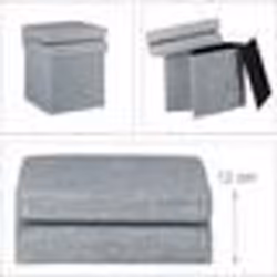 Tabouret coffre de rangement pliant avec appui dos en lin gris