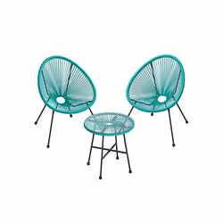 Salon de jardin - Acapulco - Ensemble de 3 meubles - Chaises ergonomiques - Table en verre - Turquoise