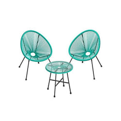 Salon de jardin - Acapulco - Ensemble de 3 meubles - Chaises ergonomiques - Table en verre - Turquoise