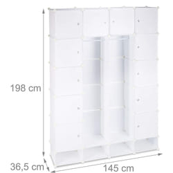 Tagère cubes rangement penderie armoire 18 compartiments plastique chaussures modulable blanc