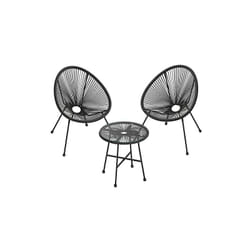 Helloshop26 - Salon de jardin lot 3 meubles de terrasse chaises d'extérieur acapulco avec table en verre noir