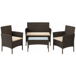 Salon de jardin extérieur ensemble 4 pièces de mobilier surface tressée en pe table et chaises pour terrasse jardin balcon marron et taupe