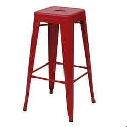 Tabouret de bar design industriel en metal empilable rouge