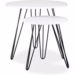 Table basse d appoint rond lot de 2 bois et metal blanc et noir