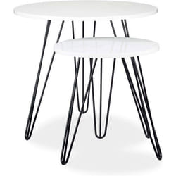 Table basse d appoint rond lot de 2 bois et metal blanc et noir
