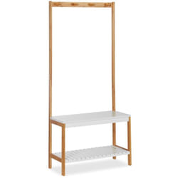 Helloshop26 - Portemanteau étagère avec banc à chaussures avec 4 crochets 150 cm bois naturel et blanc