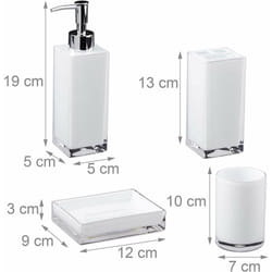 Helloshop26 - Accessoires salle de bain set 4 pièces distributeur savon gobelet brosse à dent porte savon plastique blanc