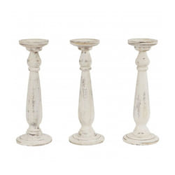 Décoshop26 - Set de 3 bougeoirs chandelier en bois hauteur 35 cm blanc vintage DEC04053