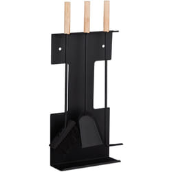 Ensemble serviteur de cheminée 4 pièces acier accessoire pelle balai support tisonnier noir