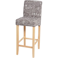 Tabouret de bar chaise haute de bar motif lettrage gris tissu pieds en bois clairs 040001238