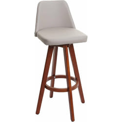 Tabouret de bar chaise de comptoir en synthétique taupe pivotant pieds en bois foncé 040005279
