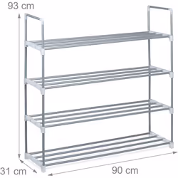 Meuble a chaussures en metal 4 etages pour 16 paires gris