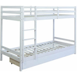 Lit enfant superposé en bois avec sommier à lattes et tiroir 90x200 cm blanc LIT06099