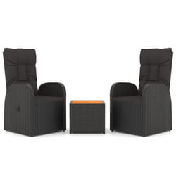 Ensemble de salon de jardin - Noir - 3 pièces - Résine tressée - Acier - Coussins confortables