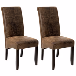 Lot de 2 chaises de salle a manger salon cuisine design aspect cuir marron fonce