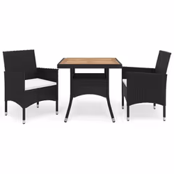 Ensemble a dîner salon de jardin meuble d exterieur 3 pieces noir resine tressee et acacia