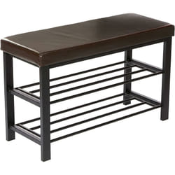 Banc de rangement à chaussures meuble assise tabouret en synthétique 2 niveaux marron