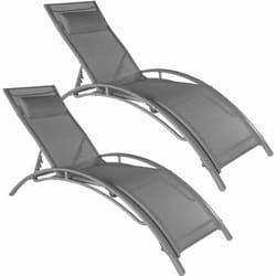 Helloshop26 - Lot de 2 transats bain de soleil avec coussin de tête gris