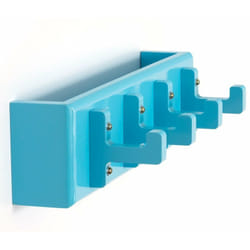 Décoshop26 - Porte-clés mural polyvalent 4 crochets étagère bleu 40x10x13cm DIV06009